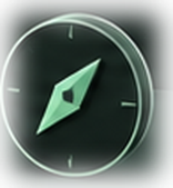A compass with its needle pointing north-east.