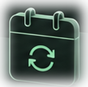 A wall calendar with a circular refresh arrow across it.